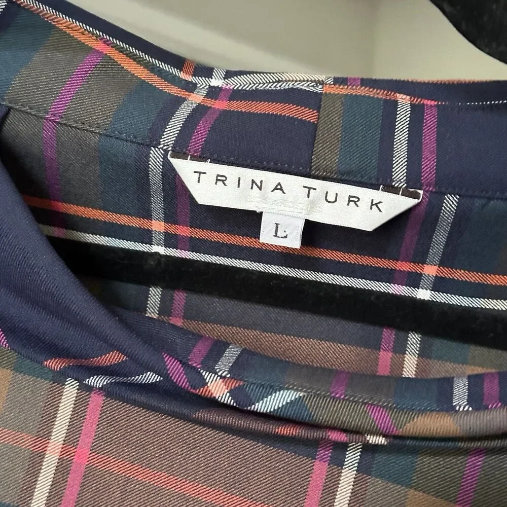 Trina Turk Kailee Plaid Roll Neck Boxy Top Size Large Women’s Classic Workwear - Picture 8 of 11